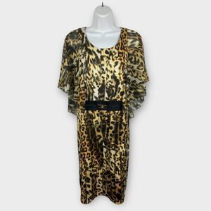 LASAGRADA Leopard Animal Print Flutter Sleeve Belted Pleated Dress EU 44 US 8